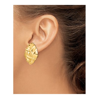 14K Yellow Gold Woven Omega Back Button Stud Earrings – view 3