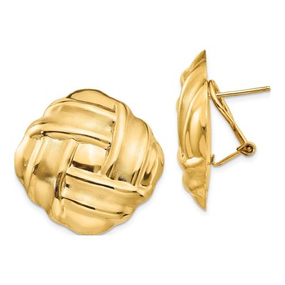14K Yellow Gold Woven Omega Back Button Stud Earrings