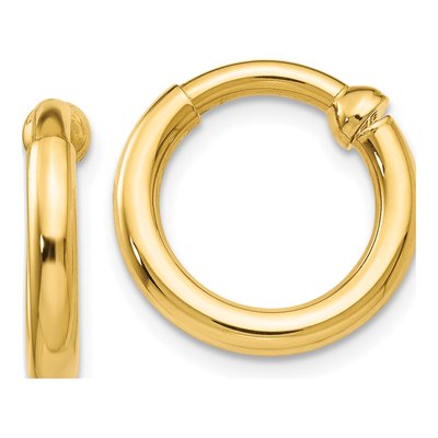 14K Yellow Gold 10mm Non-Pierced Tube Hoop Earrings