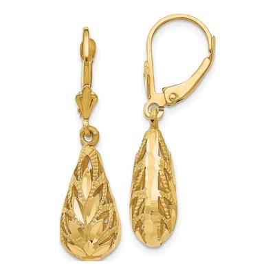 14K Yellow Gold Teardrop Leverback Earrings
