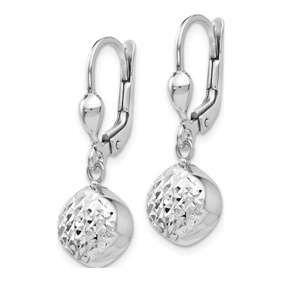14K White Gold Diamond-Cut Circle Leverback Earrings – view 3