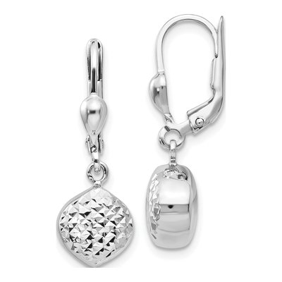 14K White Gold Diamond-Cut Circle Leverback Earrings