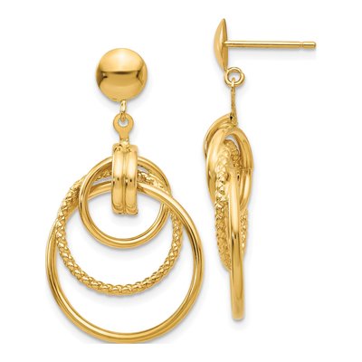 14K Yellow Gold Intertwined Circles Dangle Earrings