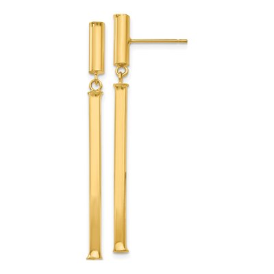 14K Yellow Gold Square Bar Dangle Earrings