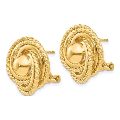 14K Yellow Gold Twisted Love Knot Omega Stud Earrings – view 3