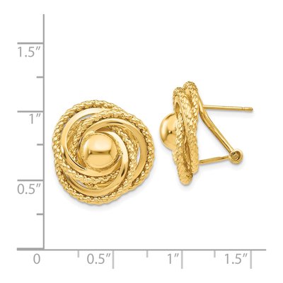 14K Yellow Gold Twisted Love Knot Omega Stud Earrings – view 5