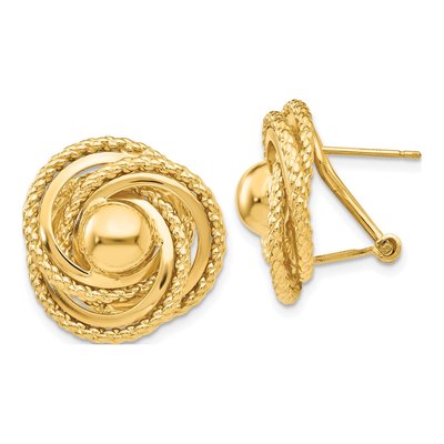 14K Yellow Gold Twisted Love Knot Omega Stud Earrings