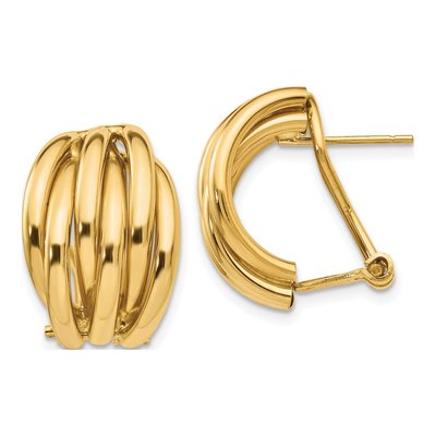 14K Yellow Gold Fancy Omega Back Button Stud Earrings