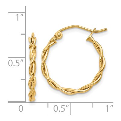 14K Yellow Gold 14mm Twisted Hoop Earrings – view 5
