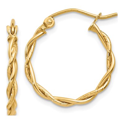 14K Yellow Gold 14mm Twisted Hoop Earrings