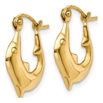 14K Yellow Gold Dolphin Hoop Earrings – view 3