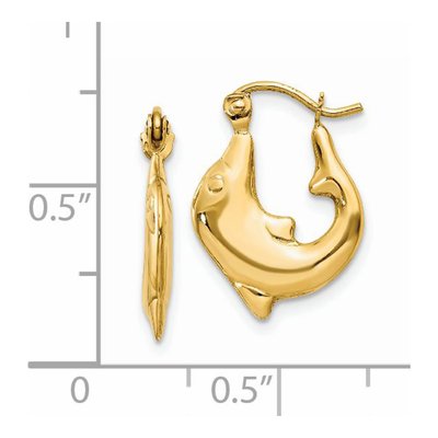 14K Yellow Gold Dolphin Hoop Earrings – view 5