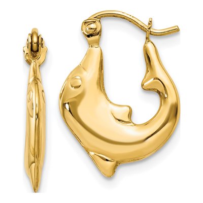 14K Yellow Gold Dolphin Hoop Earrings