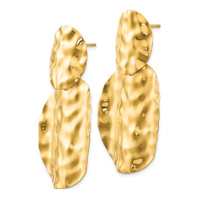 14K Yellow Gold Hammered Circles Dangle Earrings – view 2