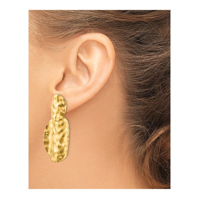 14K Yellow Gold Hammered Circles Dangle Earrings – view 3