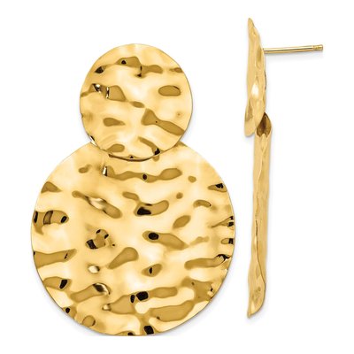 14K Yellow Gold Hammered Circles Dangle Earrings
