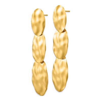 14K Yellow Gold Hammered 3-Circle Dangle Earrings – view 3