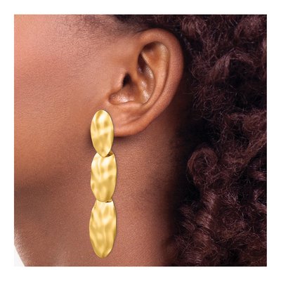 14K Yellow Gold Hammered 3-Circle Dangle Earrings – view 4