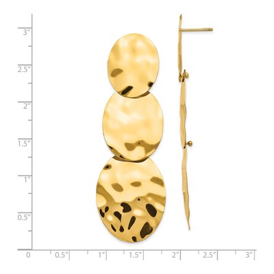 14K Yellow Gold Hammered 3-Circle Dangle Earrings – view 5