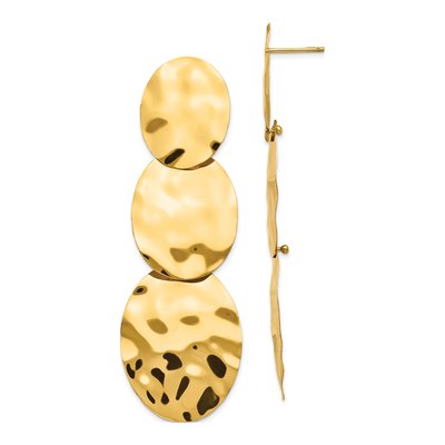 14K Yellow Gold Hammered 3-Circle Dangle Earrings
