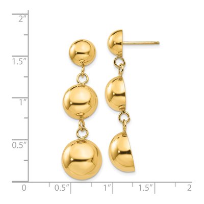 14K Yellow Gold Graduated Half-Ball Dangle Earrings – view 5