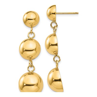 14K Yellow Gold Graduated Half-Ball Dangle Earrings