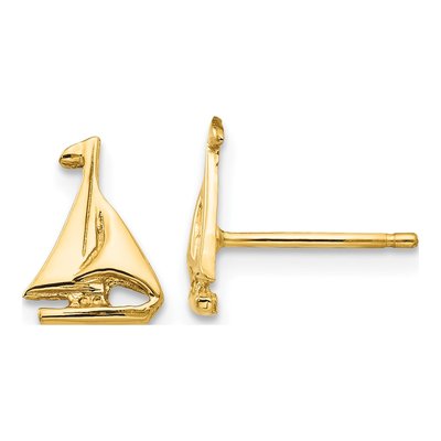 14K Yellow Gold Mini Sailboat Stud Earrings