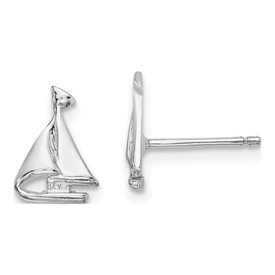 14K White Gold Mini Sailboat Stud Earrings