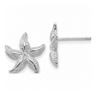 14K White Gold Starfish Button Stud Earrings