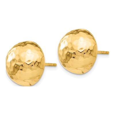 14K Yellow Gold Hammered Half Ball Button Stud Earrings – view 2