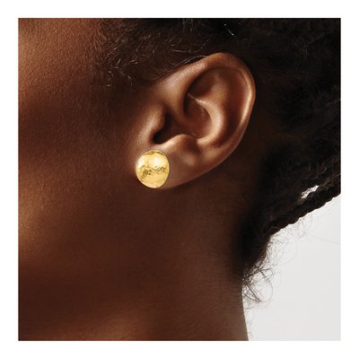 14K Yellow Gold Hammered Half Ball Button Stud Earrings – view 3