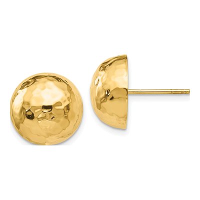 14K Yellow Gold Hammered Half Ball Button Stud Earrings