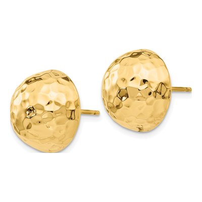 14K Yellow Gold Hammered Half Ball Button Stud Earrings – view 3