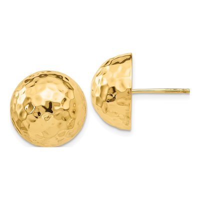 14K Yellow Gold Hammered Half Ball Button Stud Earrings