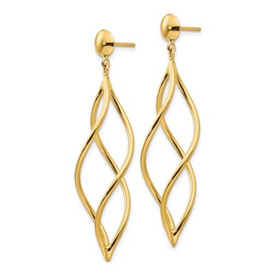 14K Yellow Gold Curved Tube Swirl Dangle Earrings – view 3