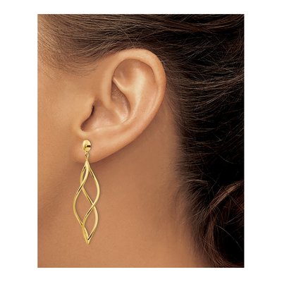14K Yellow Gold Curved Tube Swirl Dangle Earrings – view 4
