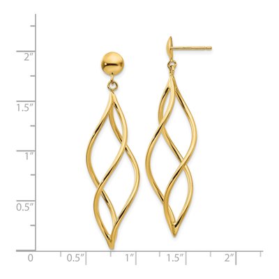 14K Yellow Gold Curved Tube Swirl Dangle Earrings – view 5