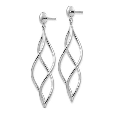 14K White Gold Curved Tube Swirl Dangle Earrings – view 3
