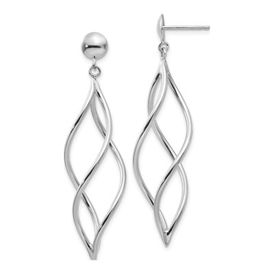 14K White Gold Curved Tube Swirl Dangle Earrings