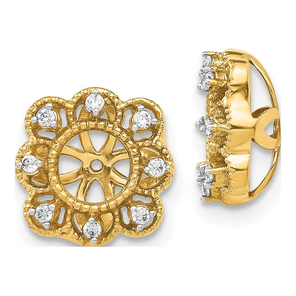 14K Yellow Gold 1/10 ct tw Diamond Fancy Earring Jackets
