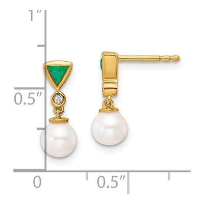 14K Yellow Gold Emerald Round Trillion Dangle Earrings – view 3