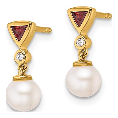 14K Yellow Gold Ruby & Diamond Round Trillion Dangle Earrings – view 2