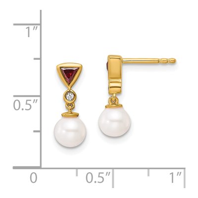 14K Yellow Gold Ruby & Diamond Round Trillion Dangle Earrings – view 3