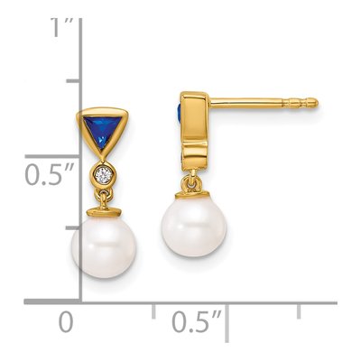 14K Yellow Gold Sapphire Round Trillion Dangle Earrings – view 3