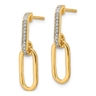 14K Yellow Gold 1/20 ct tw Diamond Paperclip Dangle Earrings – view 2