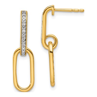 14K Yellow Gold 1/20 ct tw Diamond Paperclip Dangle Earrings