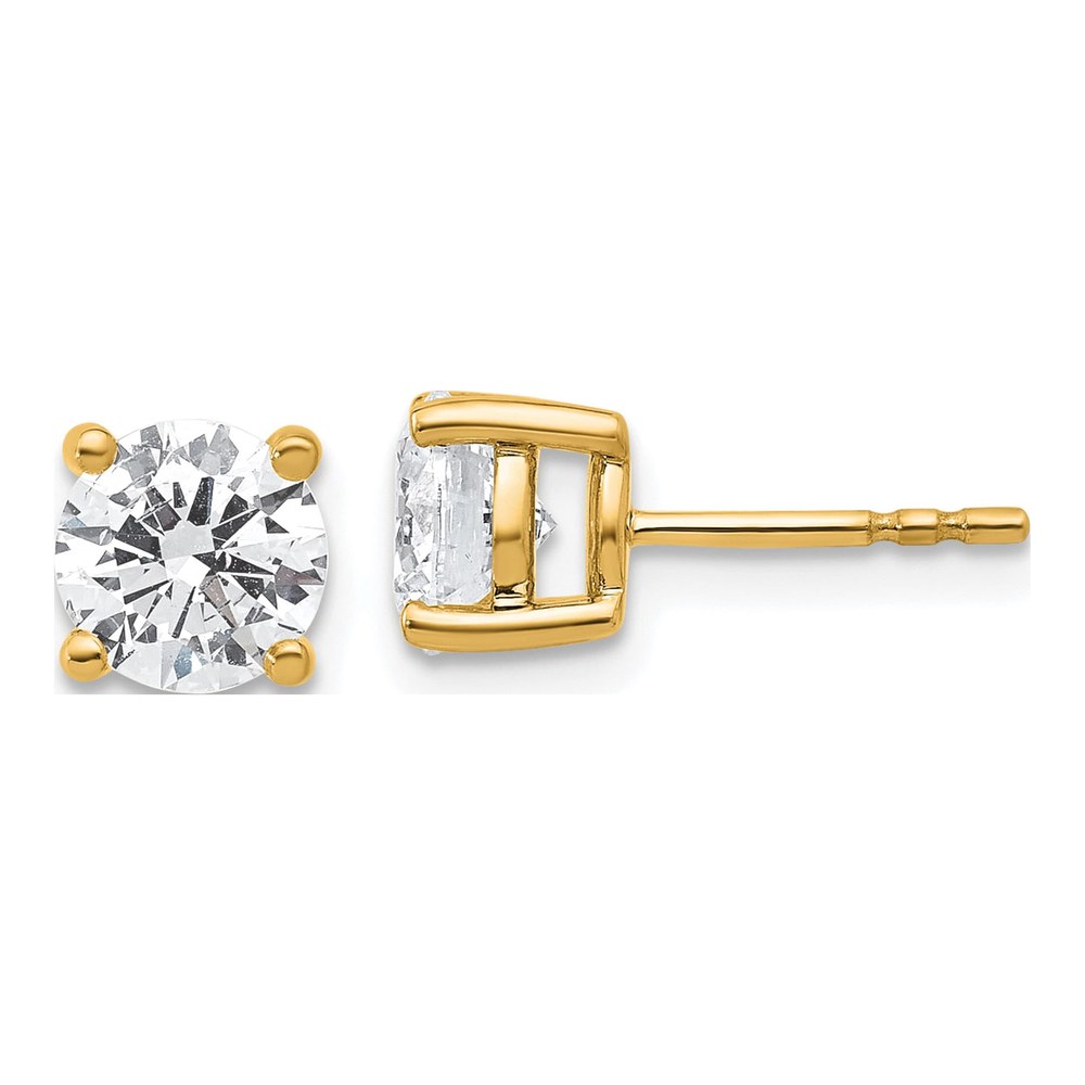 14K Yellow Gold 2 ct tw 6.5mm Round Lab-Grown Diamond Certified Stud Earrings