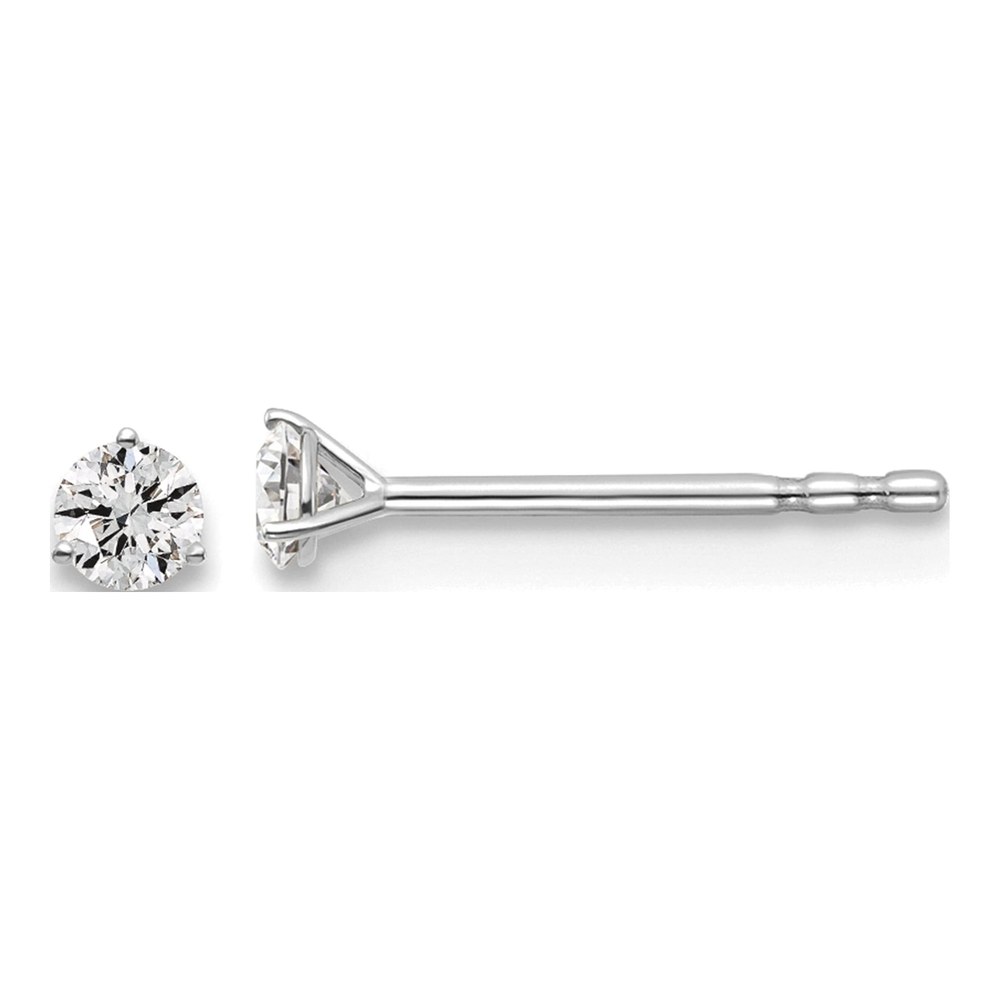 14K White Gold Rhodium-Plated 1/10 Carat Lab Grown Diamond Vs+ F+ Round Complete Three Prong Stud Earrings