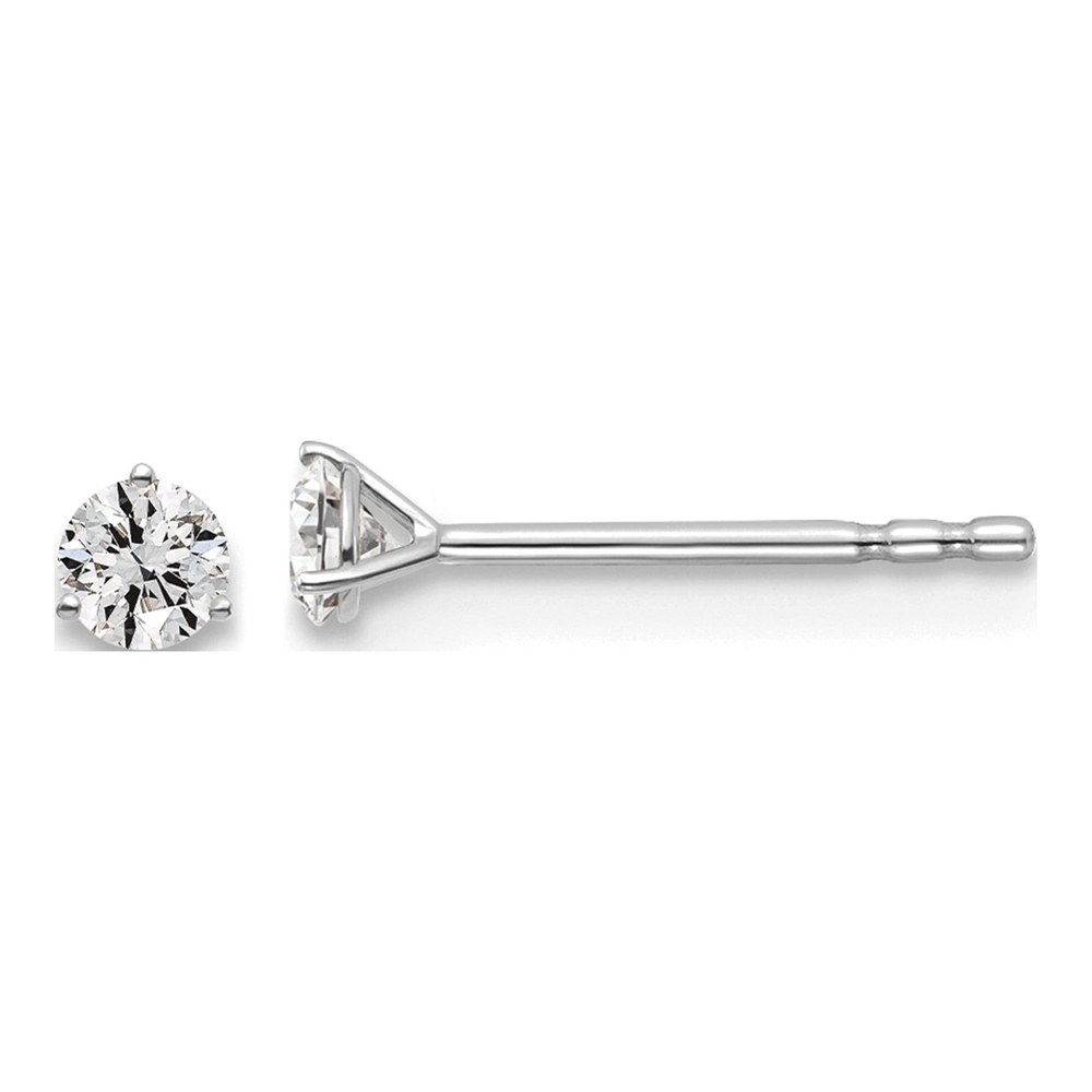14K White Gold Rhodium-Plated 1/6 Carat Lab Grown Diamond Vs+ F+ Round Complete Three Prong Stud Earrings