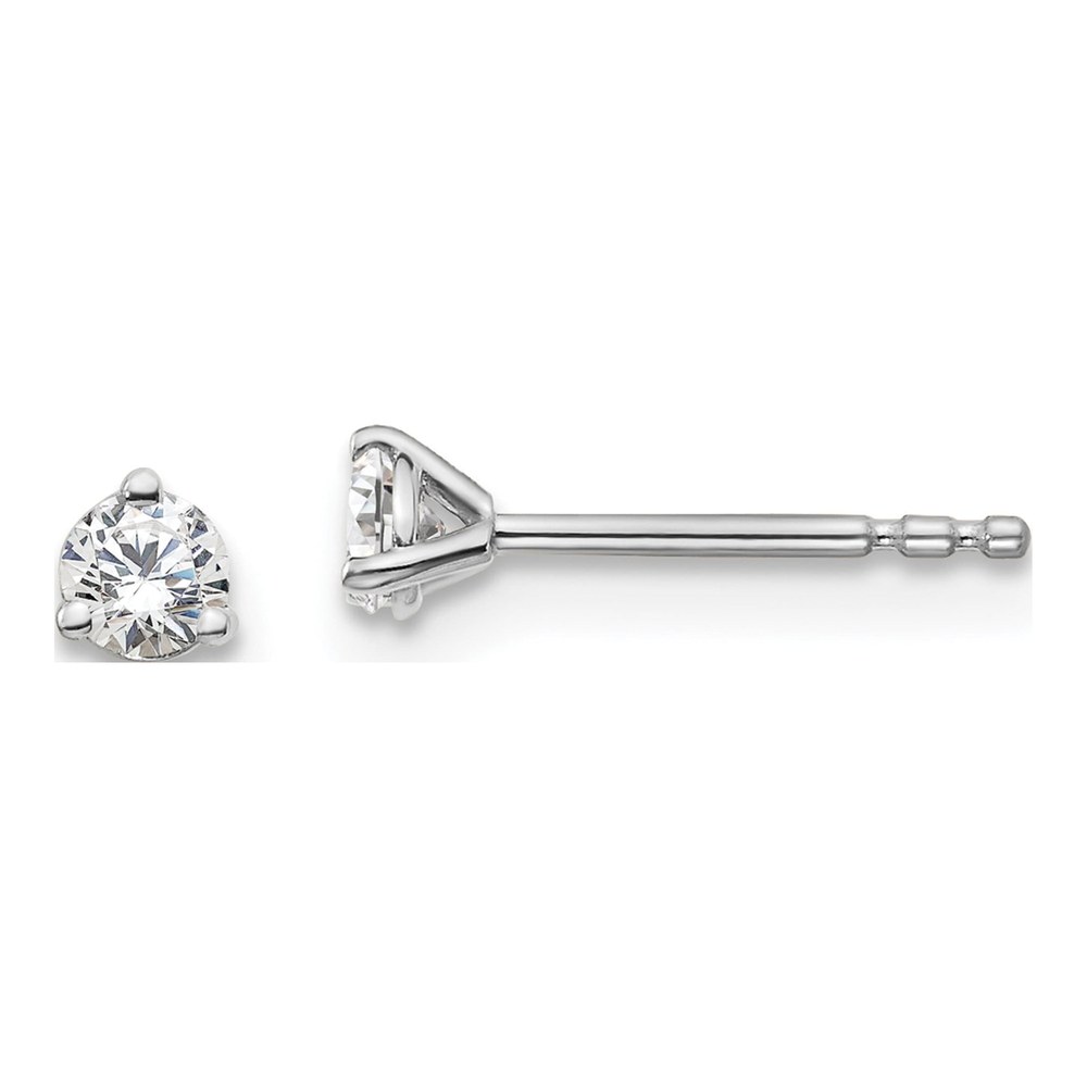14K White Gold Rhodium-Plated 1/5 Carat Lab Grown Diamond Vs/si+ G+ Round Complete Three Prong Stud Earrings